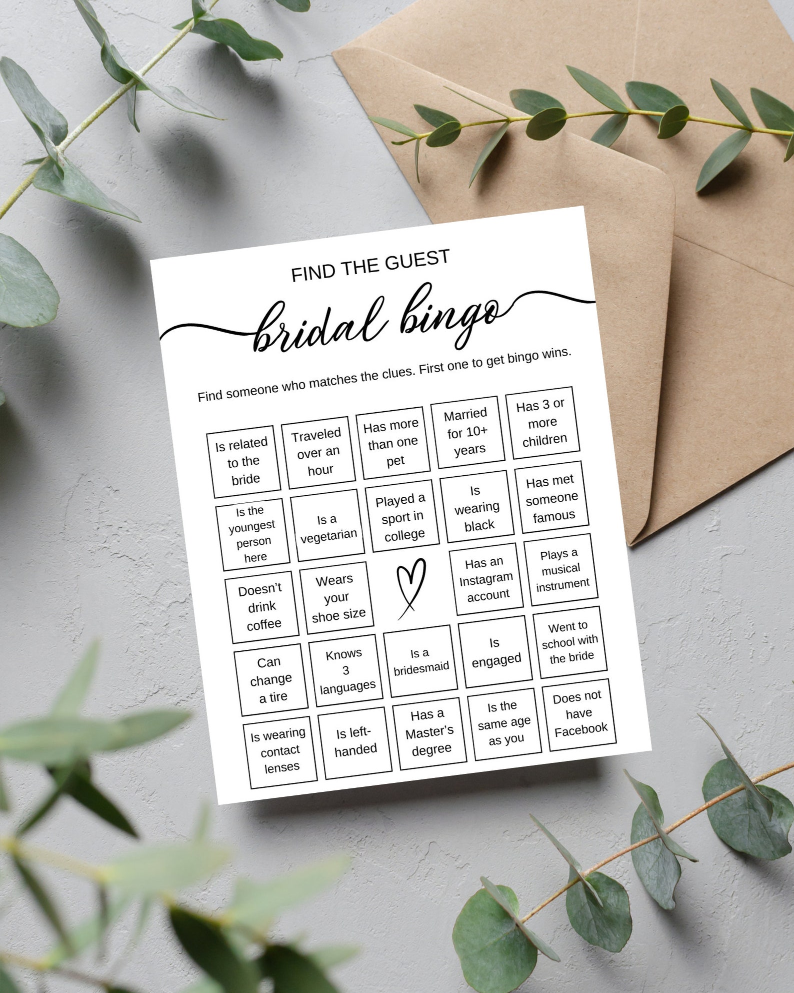 Bridal Bingo Printable Custom Design Game for Guests Bridal Shower ...