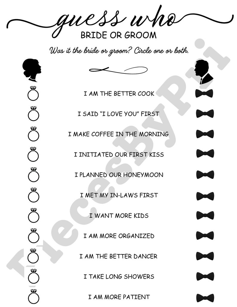Guess Who Bride or Groom Printable Custom Design Bridal Game for Guests ...