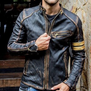 Stripes d1 leather jacket sale