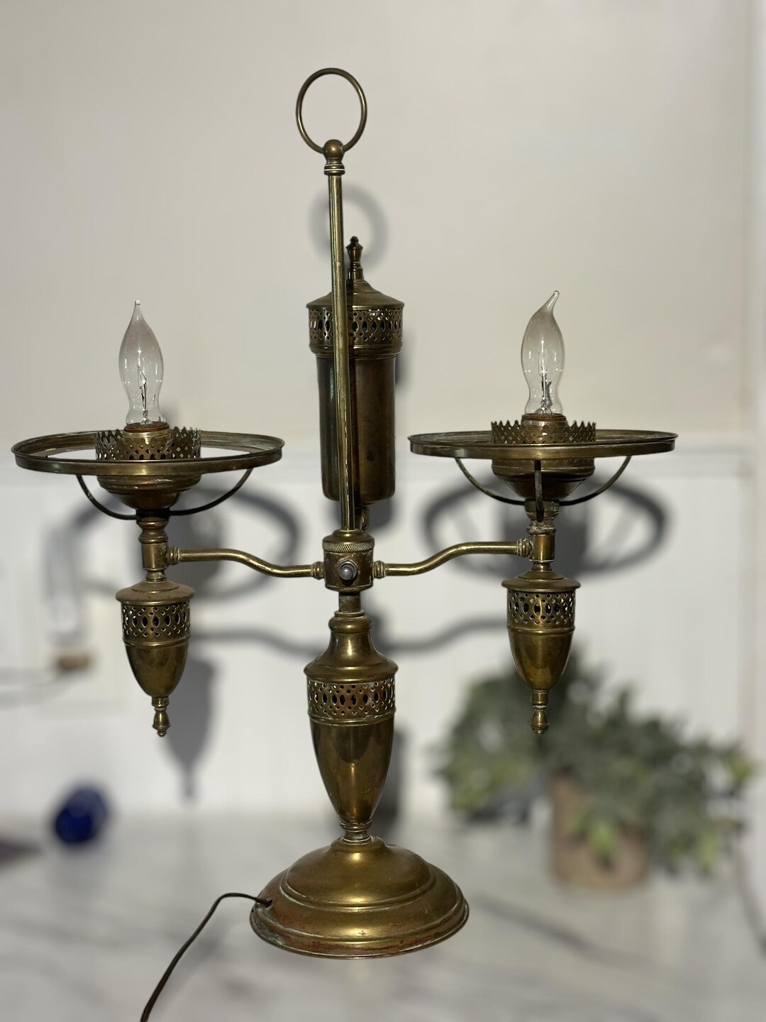 Vintage Solid Brass Table Lamp, Student Lamp | Vintage Home Decor - Etsy