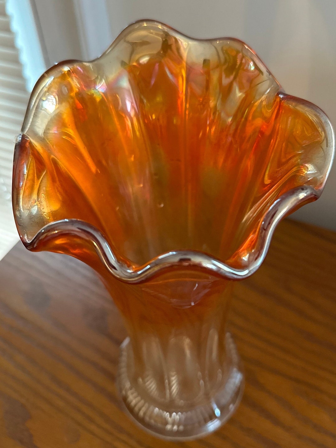 Vintage Orange Carnival Glass Vase Orange Swung Vase MCM Etsy
