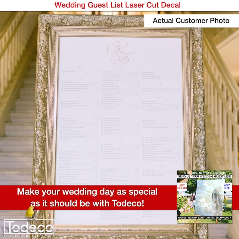 Wedding Guest List Vinyl Decal, Wedding Seating Chart Decal, Wedding ...