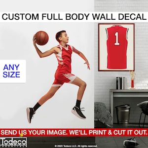 Custom Life Size Wall Decal, Custom Photo Wall Decal, Die Cut Full Body Wall Decal, Repositionable Reusable Wall Decal, Sports Player Decal