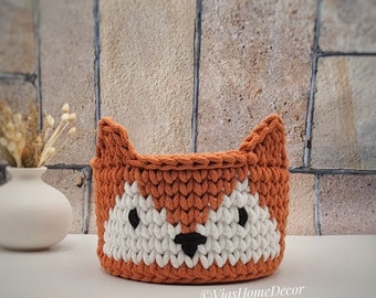 Crocheted fox basket with wooden or crocheted base | Crocheted gift basket for children | Storage basket for children's room