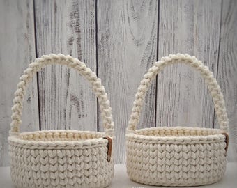 Geschenkkorb gehäkelt mit Holzboden und Tragehenkel, 3 Größen | Häkelkorb Blumenkinder | Korb Hochzeit