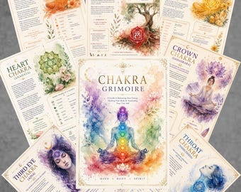 Grimorio de Chakras / 23 Páginas Imprimibles del Libro de las Sombras / Diario de Sanación de Chakras, Meditación, Cristales y Equilibrio Energético (PDF)