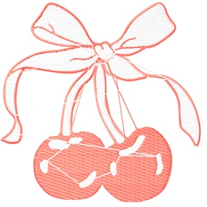 Cherries and Bow Machine Embroidery file in 4 sizes | Summer trendy bow embroidery