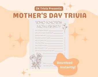Who knows Mom Best Game, Mother's Day Trivia, Mothers Day Game, Who Knows Mom Best Trivia, Trivia Games for Families