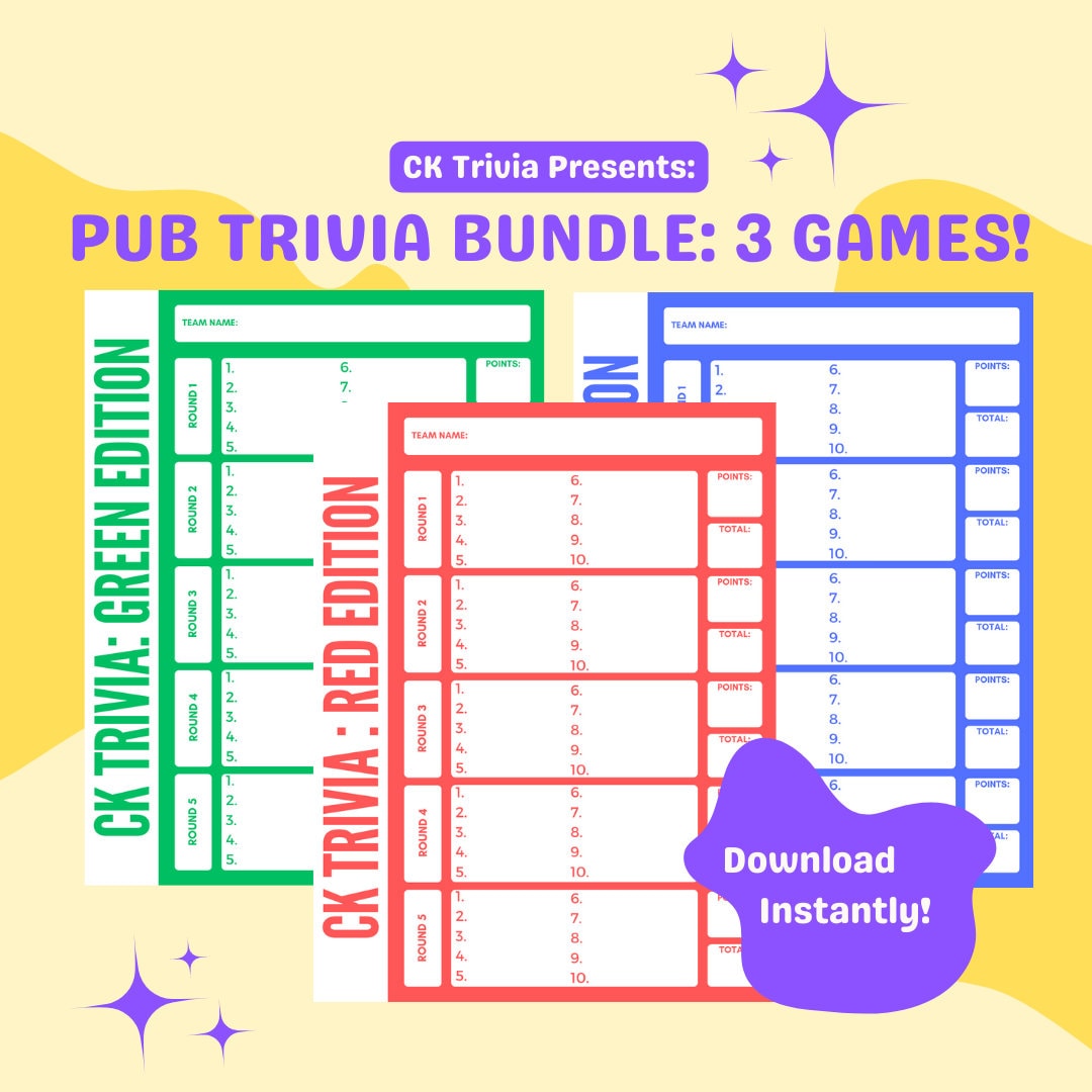 Pub Trivia Bundle: 3 Games, 15 Rounds, & 150 Questions! - Etsy