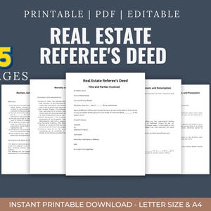 Referee&#39;s Deed Legal Document, Property Title Conveyance, Court-Ordered Sale Template, Foreclosure Sale Form