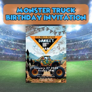 Monster Truck Birthday Invitation | Custom Digital Party Invite | Monster Jam -Themed Car | Digital 5x7 Custom Party Invite, Monster Them