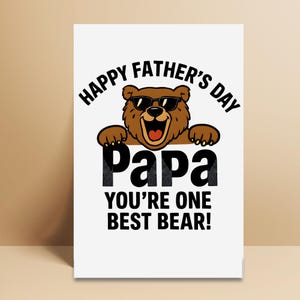 Carte de fête des pères Joe Funny Bear, papa, tu es un meilleur ours, carte imprimable, téléchargement numérique