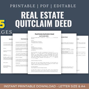 Real Estate Quitclaim Deed Draft, Legal Language Deed, Customizable Names and Dates, Property Details, Formal Legal Document