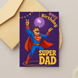 Vatertags-Superheld-Karte, tolle Papa-Karte, Superman inspiriert, klassische Comic-Kunst, DC Marvel-Fan, Heldengeschenk
