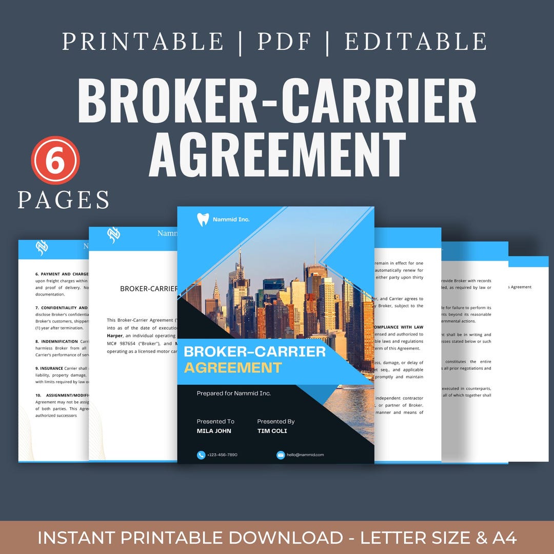 Broker carrier Agreement Template Editable PDF Logistics Service