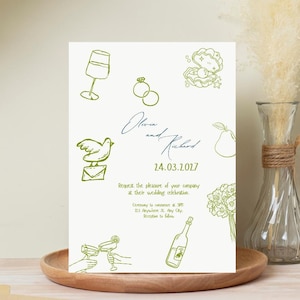 Handgezeichnete Hochzeit Willkommensschild Vorlage - wunderliches Doodle Schild mit handgeschriebener Schrift, modernes bearbeitbares Design für Boho Braut Hochzeitsdekor