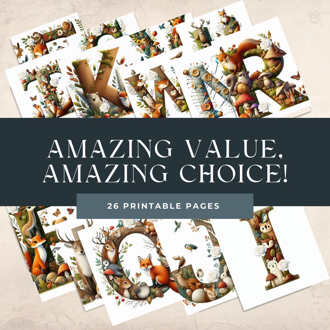 Woodland Animals Alphabet Digital Paper, Animal Digital Paper, Digital ...
