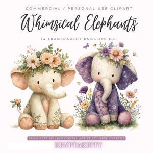 14 Ensemble de cliparts modifiables éléphant fantaisiste en patchwork pour travaux manuels et fabrication de cartes, lien canva modifiable, fichiers PNG haute résolution 3075 x 3075 px