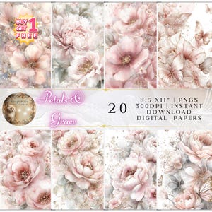 20 Floral Pastel Backgrounds for Wedding Crafts & Scrapbooking, Digital Paper Pack 8.5x11” with Editable Canva Link included, craft papers