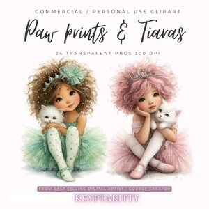 Clipart princesse modifiable avec des animaux de compagnie pour travaux manuels et scrapbooking, dessins de chatons princesses, ensemble PNG 300 DPI, ensemble numérique modifiable Canva