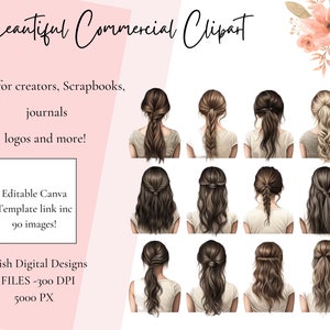 Fashion hairstyle graphics clipart bundle, PNG Graphics for Canva Procreate | Bridal, Casual modern hairstyle fashion set