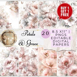 Floral Pastel Digital Paper Pack: Wedding Crafts, Scrapbooking (Canva Editable, 8.5x11&quot;)
