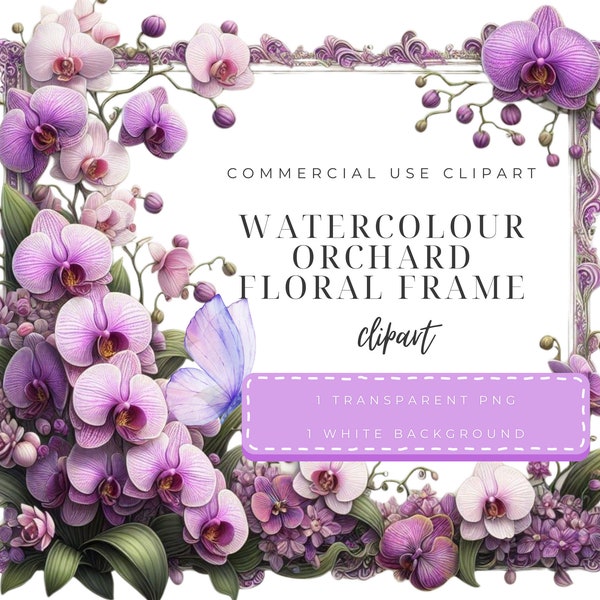 Commercial Use PNG Watercolour orchard Clipart Frame border, orchards Flower, Clip Art frames, Digital Download, Clipart botanical Frame