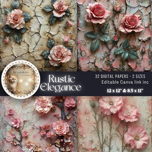 32 papiers numériques floraux pour scrapbooking et cartes, liens modifiables en toile, 2 pages numériques 12 x 12 po.