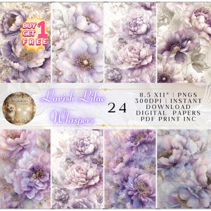24 bewerkbare pastelkleurige bloemenachtergronden voor knutselaars, 300 dpi bruiloft junk Journal Craft Papers, lila bloemen digitaal papierpakket, PLR