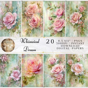 20 papiers numériques floraux roses en téléchargement, arrière-plans de papeterie de mariage, feuilles de scrapbooking 8,5 x 11, toile modifiable, usage commercial