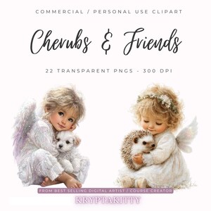 22 Fantazyjne Anioły Zwierzęta Clipart PNG do Tworzenia Kart i Zaproszeń | Uroczy Kotek, Szczeniak, Lis, Sowa, Mysz Jeż Sztuka Cyfrowa do Rzemiosła