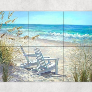 ceramic tile mural art accent backsplash decorative medallion. view for two, view of ocean from the beach sea oats. seascape