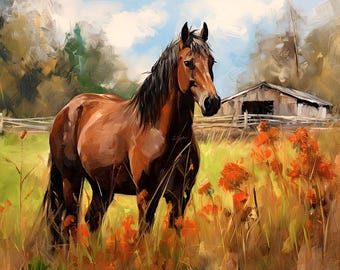 ceramic tile mural art backsplash medallion kitchen. horse and barn in Autumn