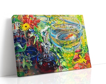 stretched canvas art print giclee or poster or pillow case. janet fish goldfish fantasy September. Ready to hang. 2428p