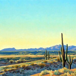 Framed canvas art print giclee or poster. Maynard Dixon. Desert Evening. cactus garden mountains. country western. impressive quality.