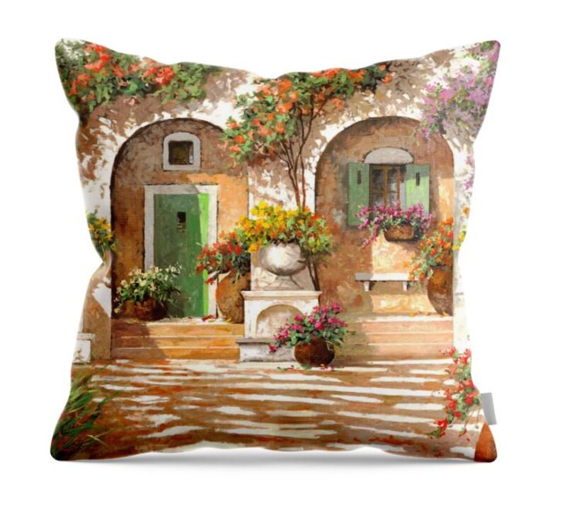 Mediterranean Courtyard Floral Garden Arched Doorways . Wall Art Print ...