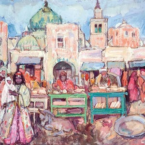 Framed canvas art print giclee or poster. Leon Gaspard. Morocco - People in Medina. impressive quality. ready to hang.