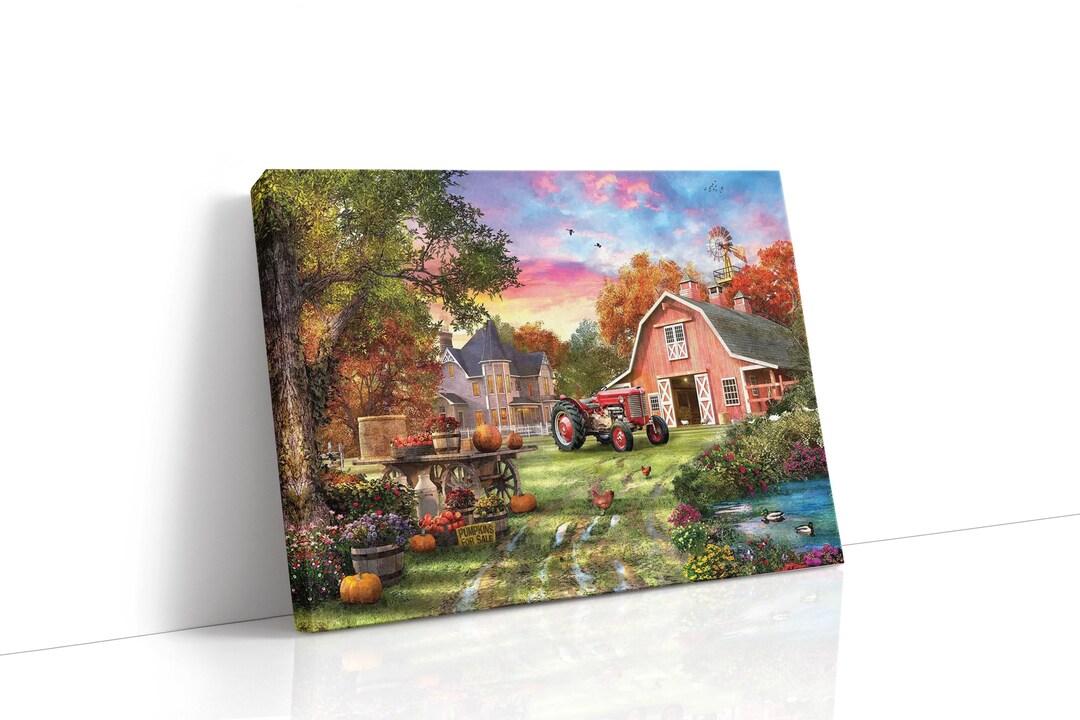 Canvas Art Print Giclee or Poster Farm Life With Animals and Barns ...
