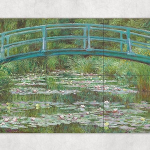 ceramic tile mural art backsplash medallion kitchen. the japanese footbridge claude monet