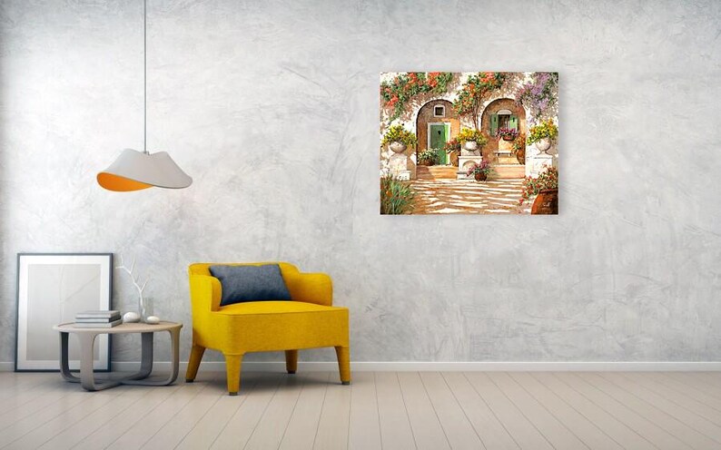 Mediterranean Courtyard Floral Garden Arched Doorways . Wall Art Print ...