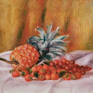 ceramic tile mural art backsplash medallion kitchen. strawberries and pineapple pierre auguste renoir