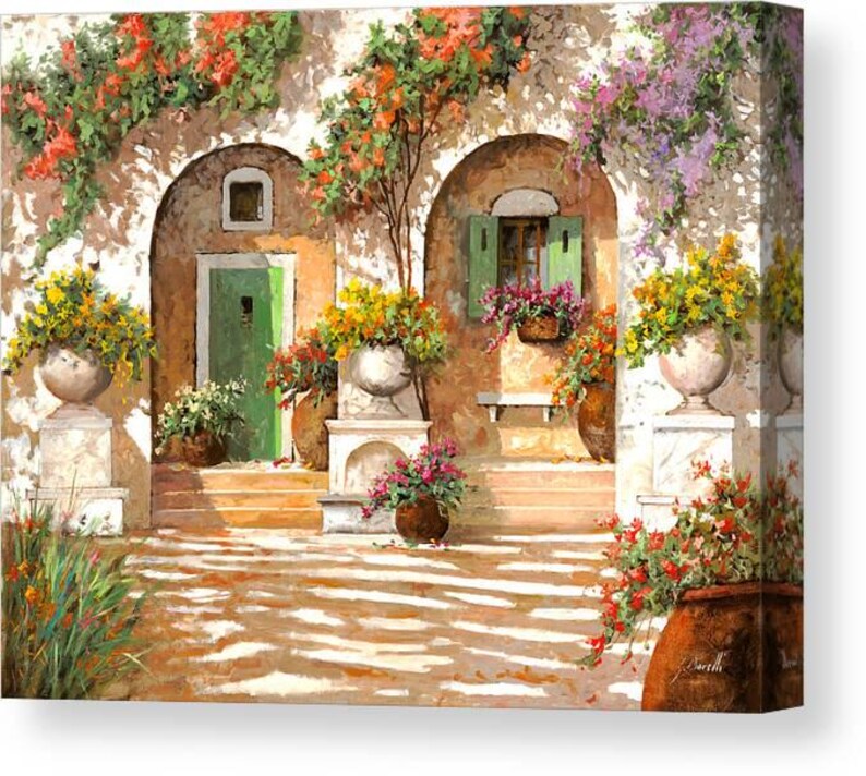 Mediterranean Courtyard Floral Garden Arched Doorways . Wall Art Print ...