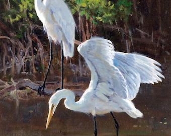 Turner Egret 1950年代 白鷺￼ オリジナル版 ミッドセンチュリー Mid Century Turner Egret Print in Original Frame, Vintage Mirrored