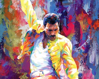 Freddie Mercury pop art portrait. stretched canvas art print giclee or poster.