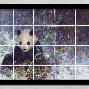 1 piece framed ready to hang mosaic ceramic tile mural kitchen backsplash. China Panda Bear.