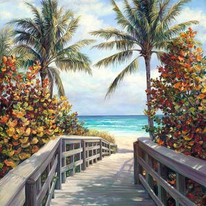 ceramic tile mural art accent backsplash decorative medallion. its a beach day. Beach entrance garden sea grape palm trees ocean view.
