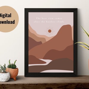 Boho Mountain Minimalist Digital Art, Printable Wall Art, Inspirational Quote, Neutral Office Decor