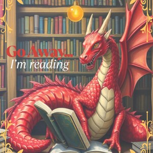 Digital Art Print- Reading- Dragon-Book Lovers Gift- Colorful Art Print