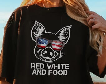 Pig Shirt Fourth July 4th, USA Hunter T-shirt, Red White and Blue Top, Funny Patriot Tshirts, Cotton T shirt, Oversize Comfort Colors® Tee