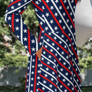 Stars and Stripes Midi Dress with Pockets - Americana Patriotic Outfit for USA 250th Anniversary